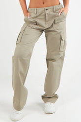 Women's Twill Combat Stretch Straight Leg Cotton Cargo Low Waist Trousers-1